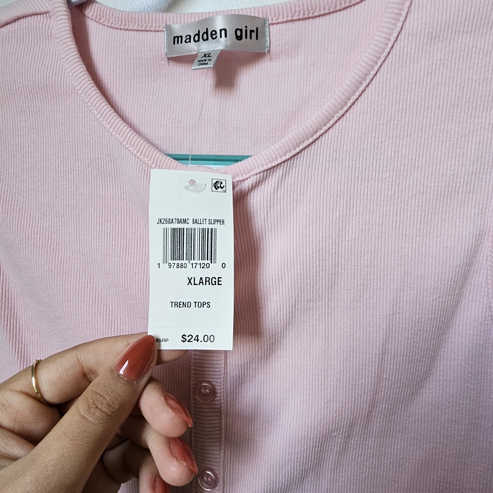 Madden Girl Ballet Slipper Pink Button Down Shirt